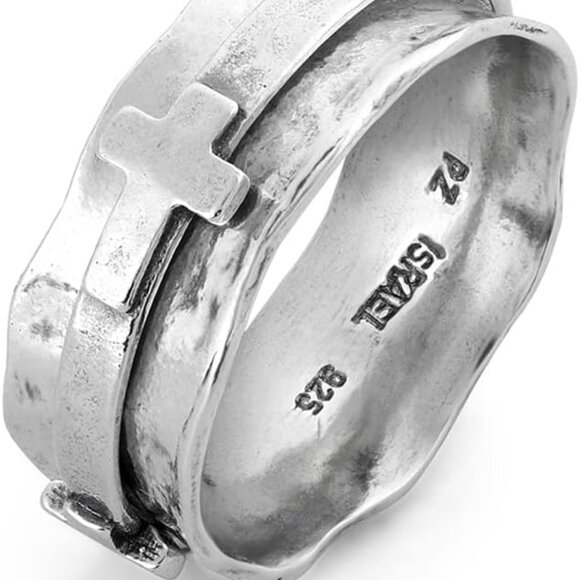Sterling Silver Cross Spinner Ring Meditation Jewelry For Women Gold Silver - Picture 1 of 7
